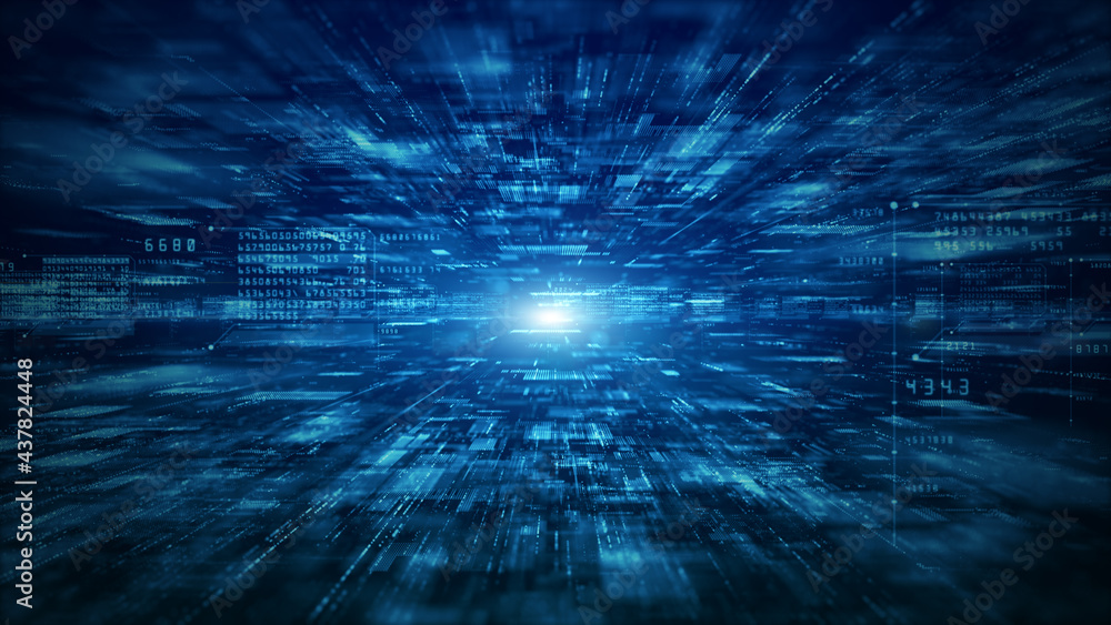 Fototapete digital cyberspace futuristic, digital data matrix flowing and lighting, high speed connection data 