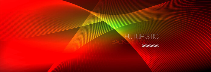 Abstract neon glowing light in the dark with waves. Shiny magic energy and motion concept, vector abstract wallpaper background