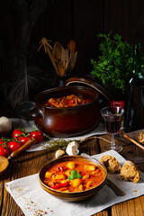 rustic Hungarian goulash soup with paprika