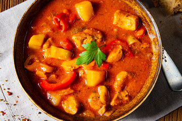 rustic Hungarian goulash soup with paprika