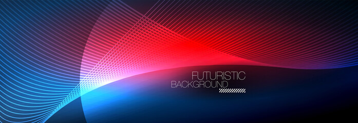 Abstract neon glowing light in the dark with waves. Shiny magic energy and motion concept, vector abstract wallpaper background