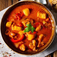 rustic Hungarian goulash soup with paprika