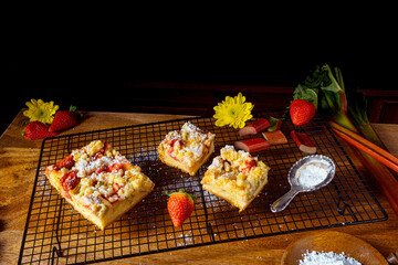 Strawberry rhubarb cake with sprinkles