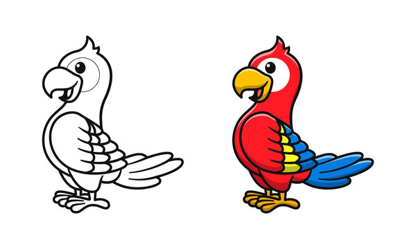 Cute parrot cartoon coloring pages for kids