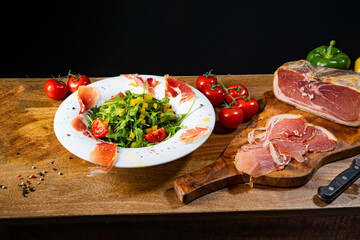 Rocket salad with dried Spanish ham