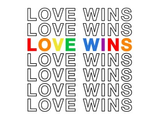 Love wins, Juneteenth, pride month, Love is love rainbow type. Gay hand written lettering poster. LGBT rights concept. Love is love.