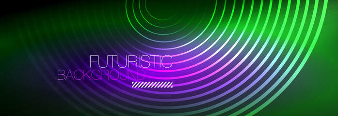 Dark abstract background with glowing neon circles. Trendy layout template for business or technology presentation, internet poster or web brochure cover, wallpaper