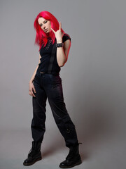 Stylish and bold, young woman in youth-style clothing,