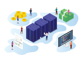 mining industry cryptocurrency with modern flat isometric style