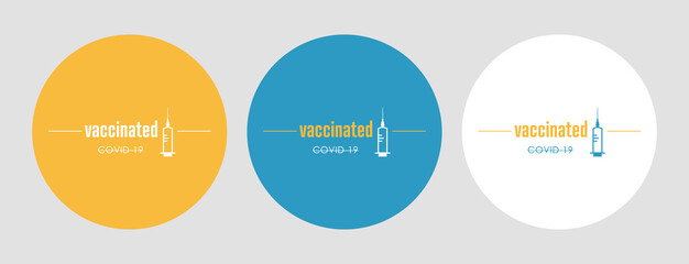 Vaccinated Stamps. Covid-19 vaccine. Flat vector logo.