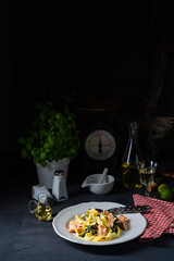 Tagliatelle with salmon and spinach in a cream sauce