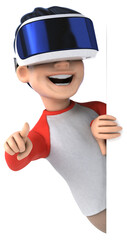 Fun 3D illustration of a cartoon kid with a VR helmet