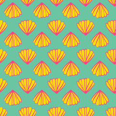 A yellow seashells vector pattern on turquoise