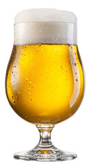 Glass of pale lager beer with a large head of beer foam isolated on white background. File contains clipping path.