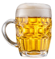Mug of pale lager beer with a large head of beer foam isolated on white background. File contains...
