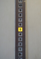 Numbers on the destination floor display on the elevator wall