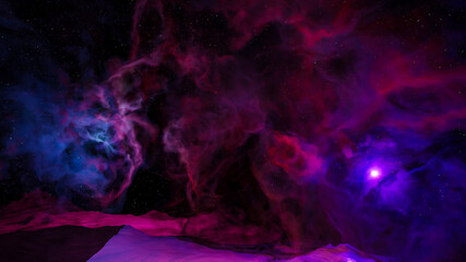 Sci fi  landscape cyberpunk style 3d render, Fantasy universe and galaxy cloud background.