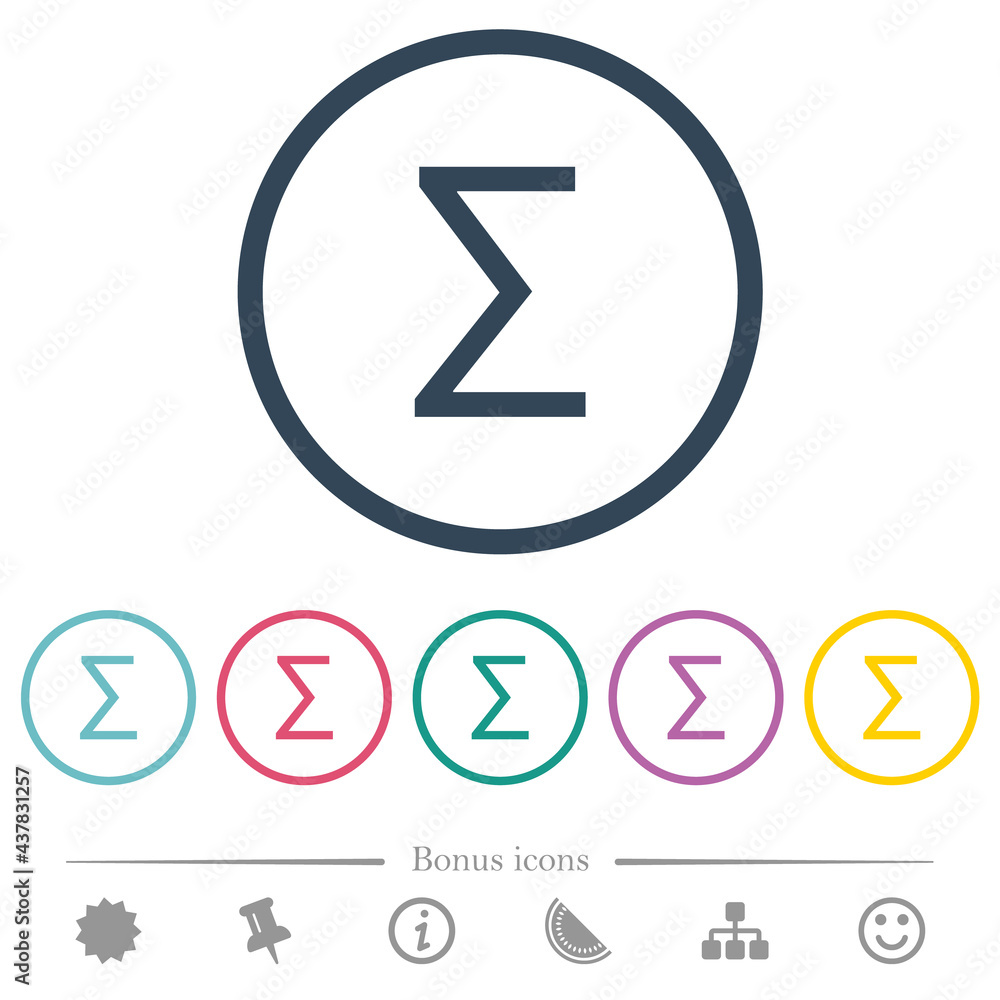 Poster sum symbol flat color icons in round outlines
