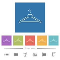 Clothes hanger flat white icons in square backgrounds