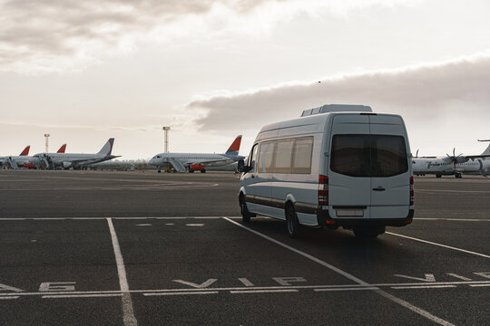 Minibus on a parking lot in airport