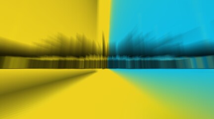 intricate geometric image in shades of blue and turquoise blue and yellow gold on a black background