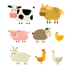 set with cartoon animals. Farm. colorful vector illustration, flat style. design for print, greeting card, poster decoration, cover