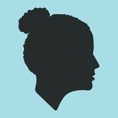 Grey silhouette of a female head. Flat illustration of face. Head icon. Silhouette of a woman. Girl avatar.