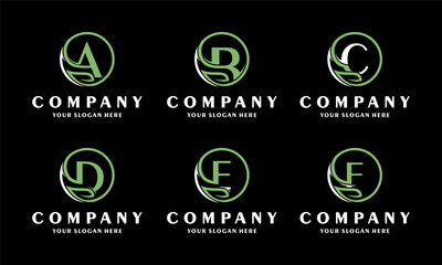 Alphabet logo design inspiration collection set of green letters eco logo with creative leaves. icon for business luxury, elegant, simple.