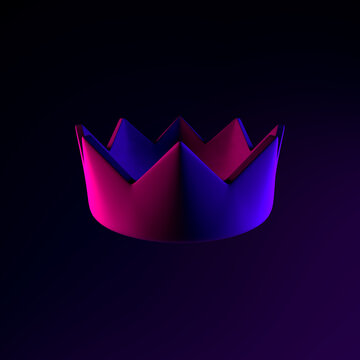 Neon crown icon. 3d rendering ui ux interface element. Dark glowing symbol.