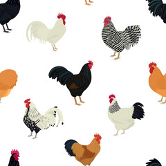 Roosters Seamless pattern Flat  vector illustration Farming today