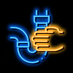 Hand Hold Pipe neon light sign vector. Glowing bright icon Hand Hold Pipe sign. transparent symbol illustration