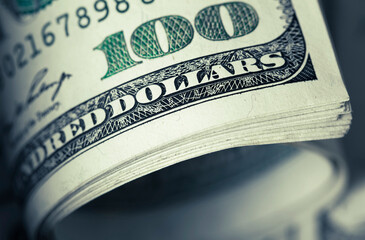 close-up view of stack of US dollars
