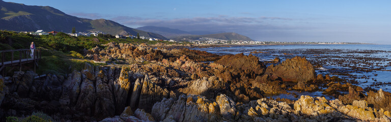 Fototapeta na wymiar The Coastal Path at Vermont with Onrus in the background and the Kleinrivier Mountains in the distance. Whale Coast, Overberg. Western Cape. South Africa