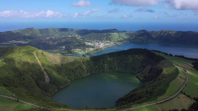 Beautiful lake aerial view on Azores, Portugal Europe