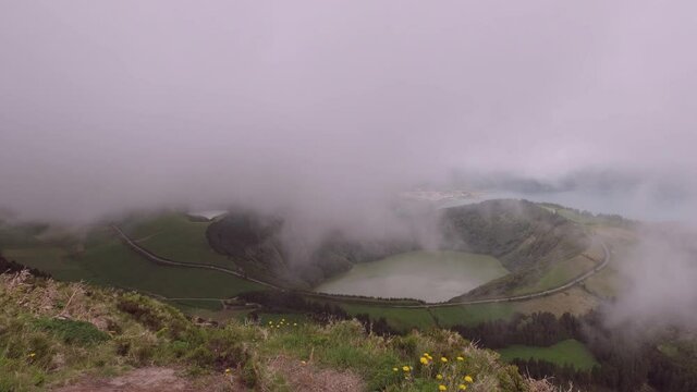 Beautiful lake aerial view on Azores, Portugal Europe