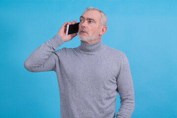 adult casual man with mobile phone isolated