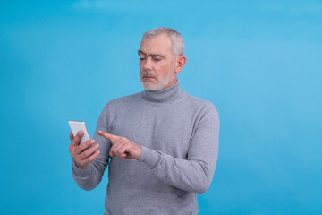 adult casual man with mobile phone isolated