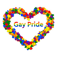 Heart silhouette from small hearts. Multicolored rainbow confetti in the colors of Gay Pride flag. Vector background for homosexual congratulations.