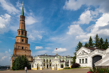 Leaning Tower Syuyumbike and The Governor's/Presidential palace in the Kazan Kremlin