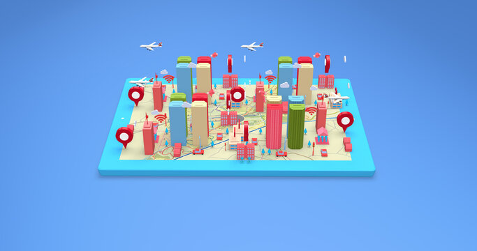 Digital Advanced Smart City. Artificial Intelligence. Wireless Network. Technology Related 3D Illustration Render.