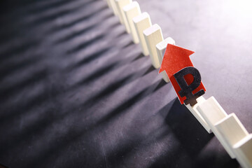 Business concept. The depreciation of the currency of Russia. Symbol of the ruble. Inflation and stagnation. Abstract falling columns symbolizing the economy of country.