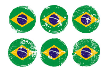 Flag of Brazil grunge textures set. National flag of Federative Republic of Brazil. Grungy effect templates collection for greetings cards, posters, celebrate banners and flyers. Vector illustration.