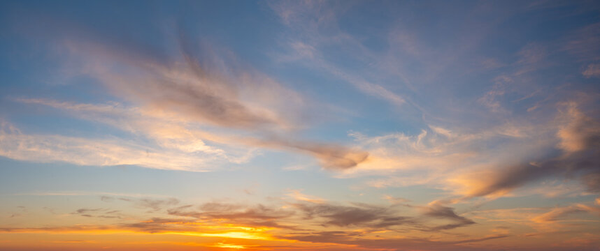Beautiful sky at sunset, panorama