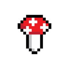 Obraz premium Pixel mushroom on cute 2d meadow