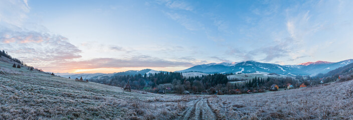 Autumn morning mountain panoramic view