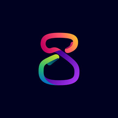 Number eight logo made of multicolor gradient neon line.
