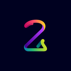 Number two logo made of multicolor gradient neon line.