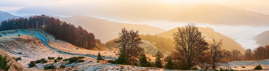 Autumn morning mountain panoramic, Carpathians