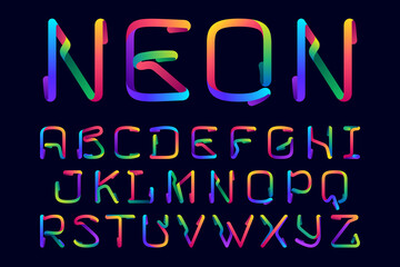 Alphabet made of multicolor gradient neon line.