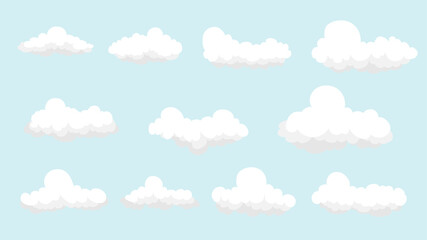 Cloud set, set of white cartoon clouds, white clouds collection flat style easy to edit, cloud sky nature element decoration vector illustration. 